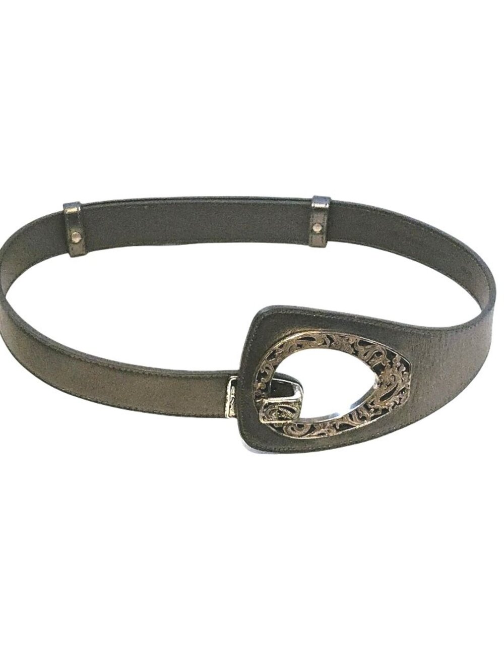 Coldwater Creek Dark Gray Leather Belt Silver Tone Buckle Womens Small Medium